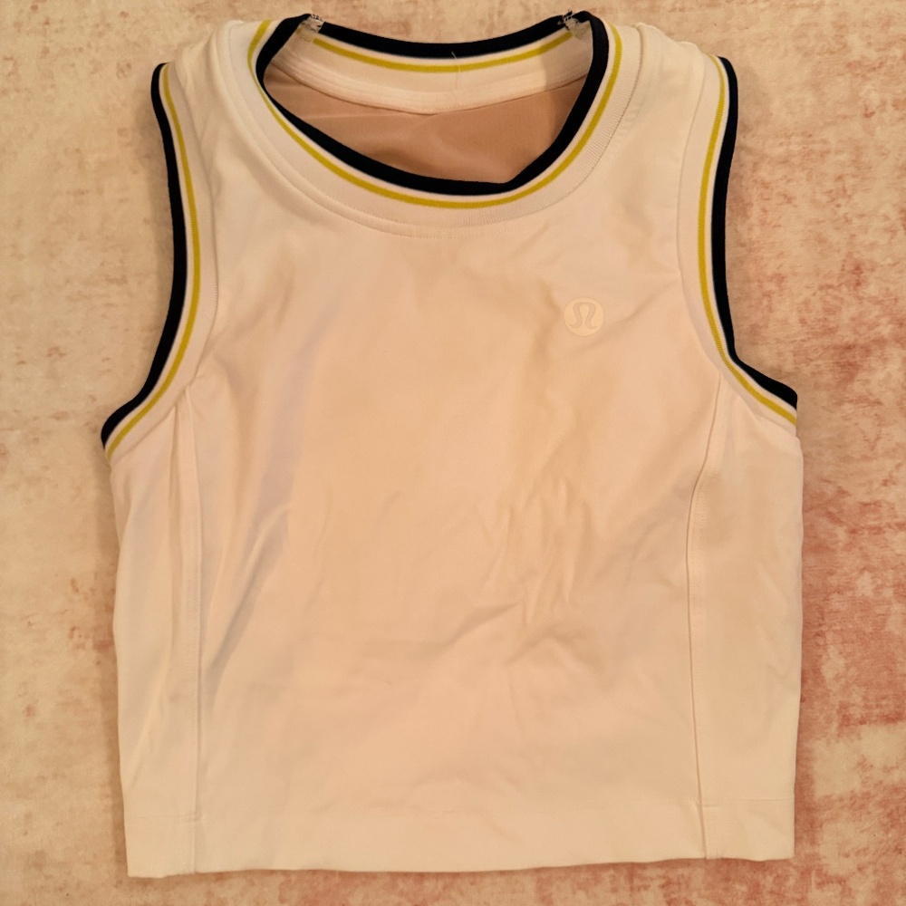 Lululemon Collegiate Scoop-Neck Crop Tennis Tank WHT YLSR TRNV Size 2